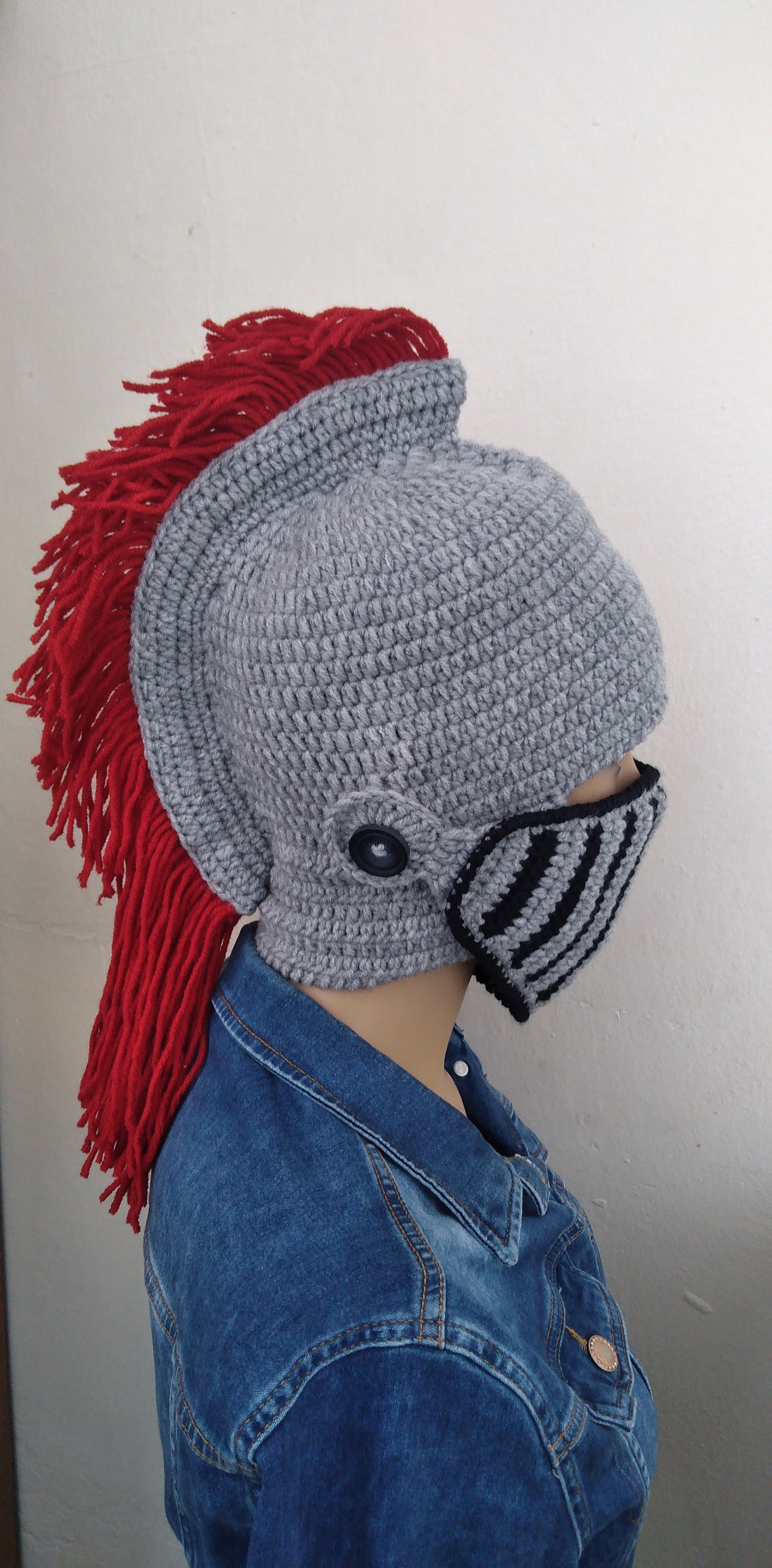 Crochet Knight Hat With Fringe gladiatormedieval Knight Etsy