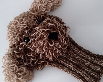 Beige and brown colors Crochet poodle dog Golf Club Cover,Club Head Covers,Personalized Club Cover,poodle dog golf clup cover or knit Puppet