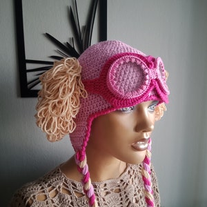 Crochet Girl Aviator Hat with glasses,Crochet halloween costume,christmas git,dog aviator,Inspired hat,crochet hat