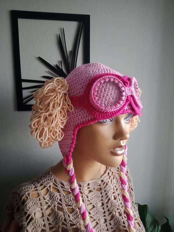 Crochet Girl Aviator Hat With Glasses,crochet Halloween Costume