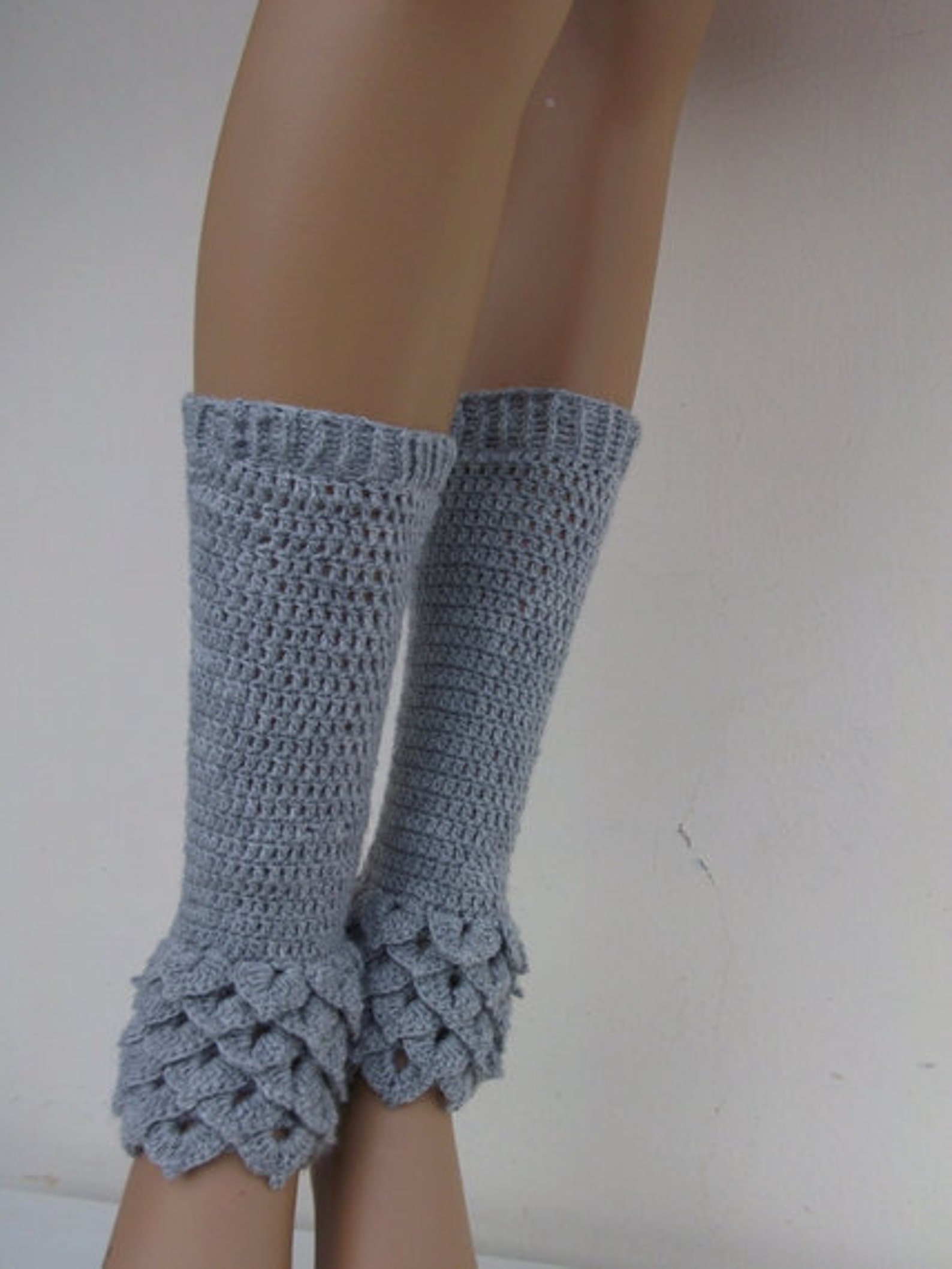 Crochet Gray Leg Warmers Crocodile Stitch Legwarmers Etsy