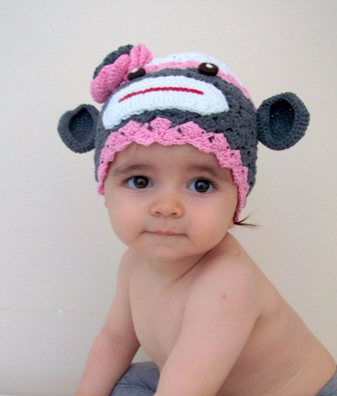 Cotton Sock Monkey Hat crochet Baby Hat for Baby or Etsy