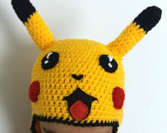 PIKACHU inspired crochet hat,pikachu costume,hat,kawaii clothing,halloween costume,adult hats,fun gifts,baby hats,toddler costume