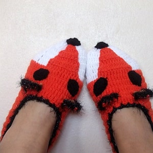 Fox Slippers-Foxy-Home Slippers-women, men, children, teens,renard,Winter Warm Unisex Funny Chunky Crochet Fox-Fathers Day image 2