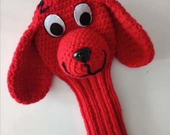 Crochet Red dog Golf Head Covers,Golf Socks,Big Red Dog,Club Head Covers,Dog golf cover or hand puppet,Crochet dog puppet
