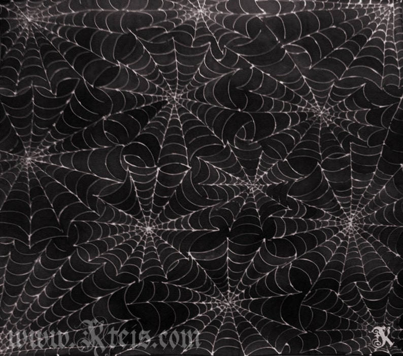 Black goth silk scarf with white spider web image 5