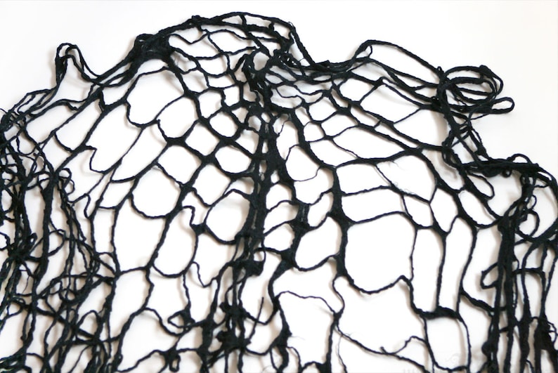 Spider Web Gothic Clothing Scarf Cobweb Felt Scarf Wrap in Black image 4