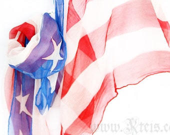 American flag scarf shawl - chiffon silk wrap
