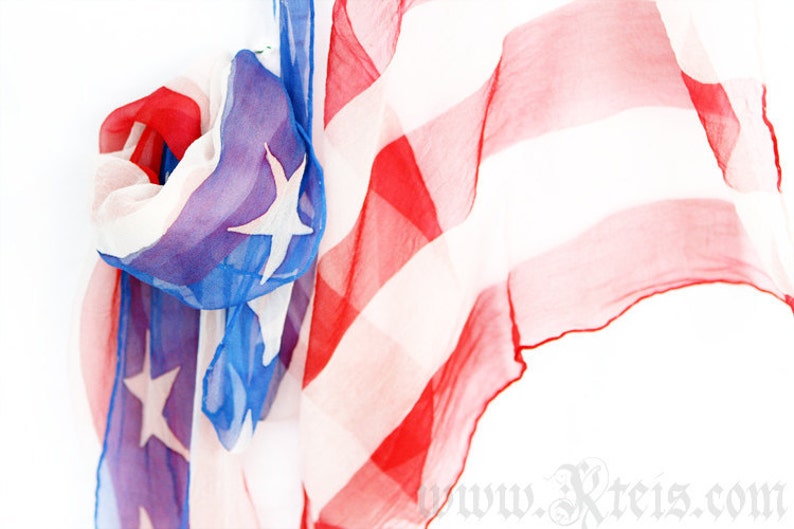 American flag scarf shawl chiffon silk wrap image 1