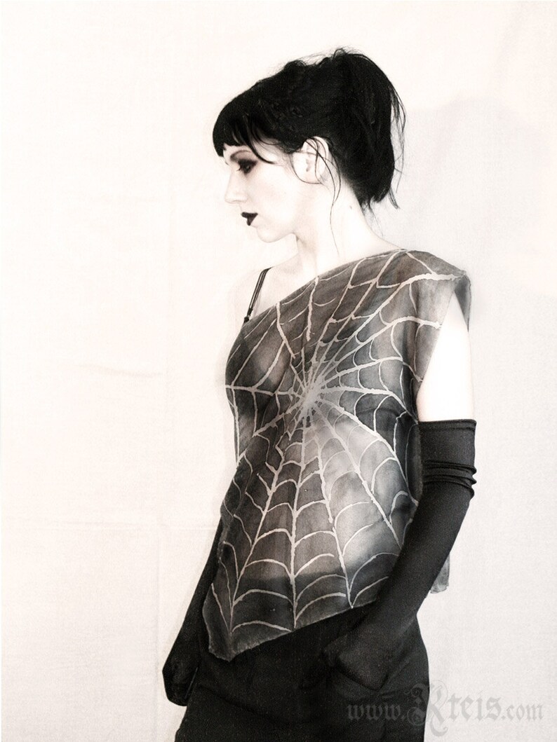 spider web Gothic silk blouse gray top tank