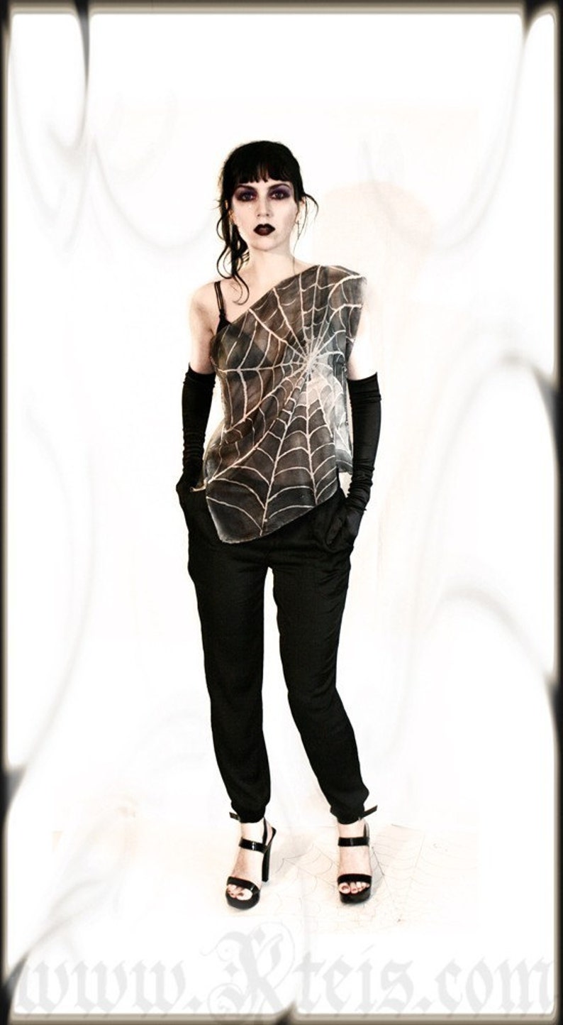 spider web Gothic silk blouse gray top tank
