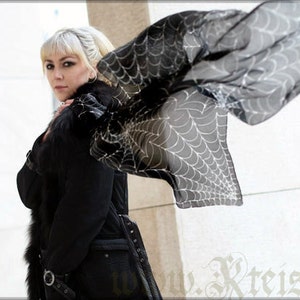 Black goth silk scarf with white spider web