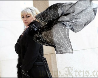 Black goth silk scarf with white spider web