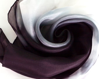 Black and white ombre silk scarf  - abstract painting