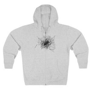 Spider Zip Hoodie, Halloween Zip-Up Sweatshirt, Arachnid Lover Gift, Unisex Hooded Jacket, Gothic Clothing, Spiderweb Costume Apparel