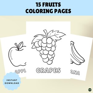 15 Fruits Coloring Pages for Kids | Printable Fruit Name Activity | Homeschool & Classroom Fine Motor Skills Coloring Worksheets PDF