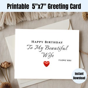 Cartão de aniversário para esposa | Cartão de feliz aniversário para impressão | Cartão de aniversário para esposa | Cartão romântico para esposa | Cartão de felicitações para esposa | Download instantâneo