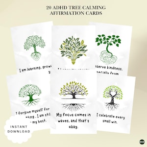Tarjetas de afirmación para el TDAH / Rincón de la calma imprimible / Psicología positiva / Árbol de habilidades de calma y afrontamiento / Tarjeta inspiradora