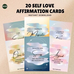 Tarjetas de Afirmación de Amor Propio / Notas Motivacionales Imprimibles para Mujeres / Baraja de Atención Plena y Abundancia / Herramienta de Terapia Positiva (PDF)