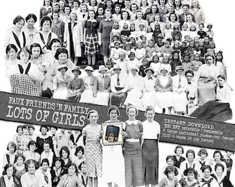 Vintage Cut-Out Photo Images: Groups of Girls, Women Ephemera (Digital Download PNG/JPG Files)