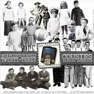 VERSION 2 vintage & antique cut-out photo images, photos of young people, digital scrapbook, junk journal images, fussy cut ephemera