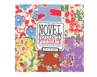 Floral Feed Sack Digital Paper: 12x12 Scrapbook Backgrounds Printable (Download #451)