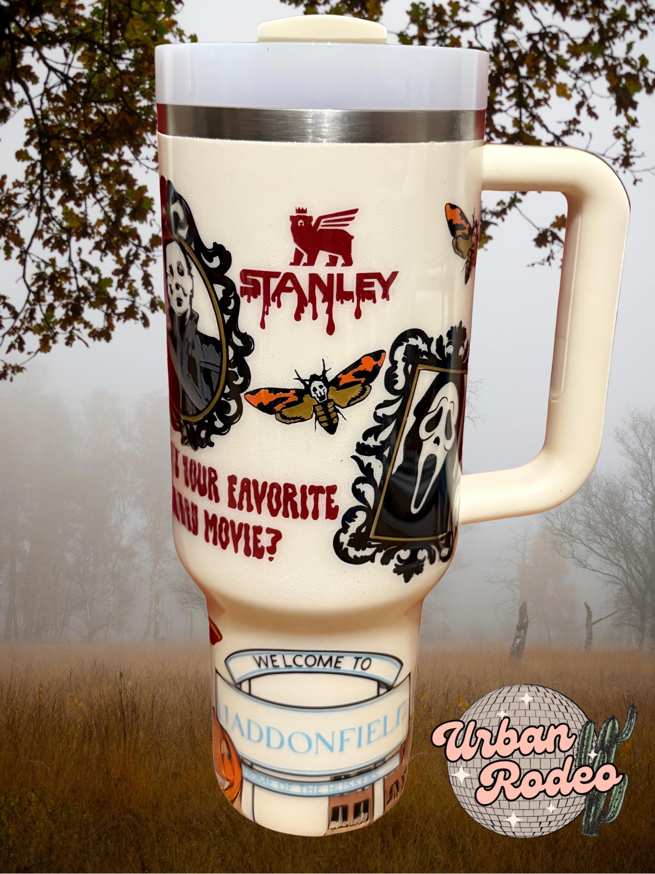 Custom Horror Stanley Tumbler – 40 oz Personalized Horror Cup with Ghostface, Michael Myers, Jason, IT – Spooky Gift for Horror Fans