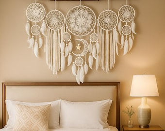 Handmade Home Decor – Boho Room Decor – Macrame Dreamcatcher Wall Hanging, Moon Design