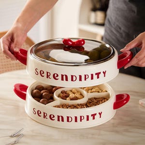 蓋付き3段ホリデーサービングトレイ：感謝祭・クリスマススナックオーガナイザー