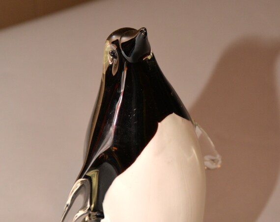 Art Glass Penguin Bookend or figurine 9 inches high Heavy Sea Bird bookend or Figurine Solid Glass