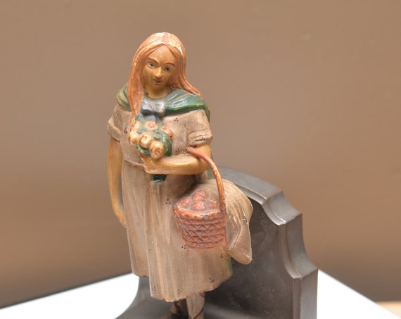Unusual Fairy Tale solid Metal Bookend unique single bookend 3.5 pounds Fairy Tale Figures Antique circa 1910-1940