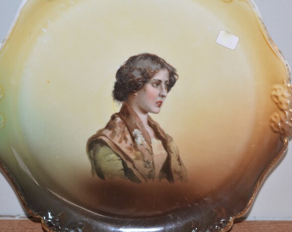 1910 Rosenthal Pensee Germany Portrait Plate of Victorian Edwardian Woman Beautiful Bavarian Antique Cabinet Plate