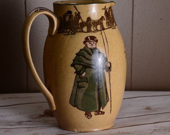 Royal Doulton Pitcher C1910 The Coachman Series Ware , Old Jarvey Horse Carriage , Coaching Old English D3113 7.5 Inch Jug Equestrian