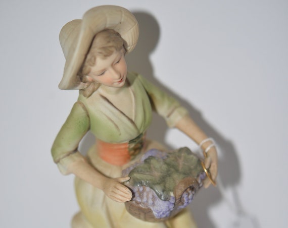 Vintage Homco Home interiors Girl with Grapes Tuscany Porcelain figurine Girl only from pair