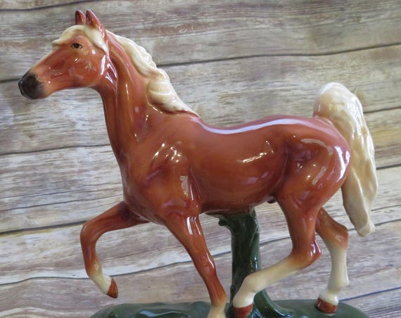 Large 12 inch Tall Palamino Porcelain Ceramic Figurine 1950s Signed Unknown Mark USA Horse Figurine Big Bold Western Cowboys