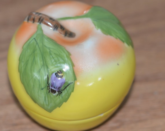 MMA Apple Trinket Box with blue Bug Metropolitan Museum Limoge Copy Box