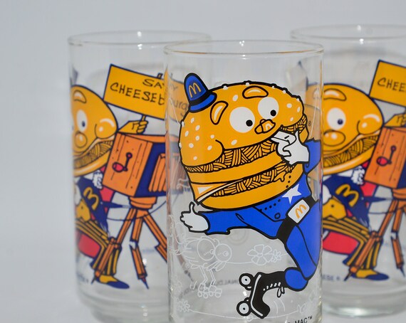 Set of 3 McCheese McDonalds 1977 Drinking Glasses Big Mac and McCheeseBurger