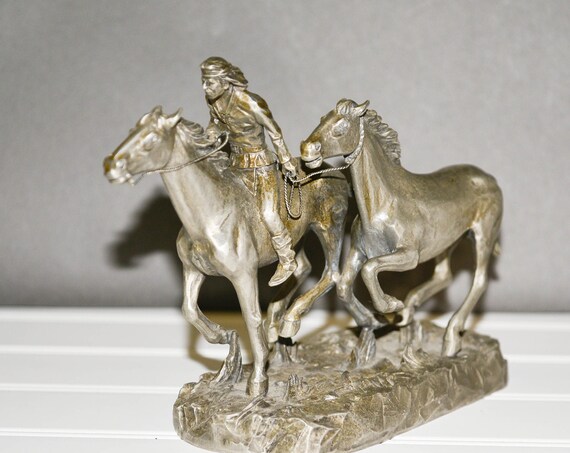 Worcester Pewter Sculpture by Philip Kraczkowski Western the Catch The American West 1976