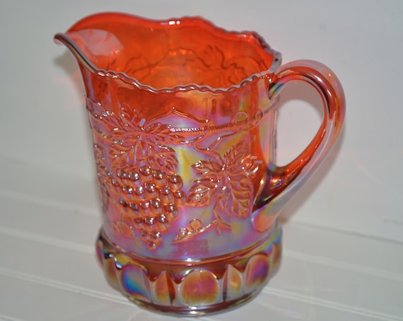 Large Northwood Carnival Glass Grape Pattern Carnival Glass Orange to Red 8 " inches heavy 5 lbs