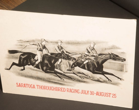 Antique Original Saratoga Springs Thoroughbred Racing Desk or Counter Display with Easel Poster Advertisement Advertising Horse Racing