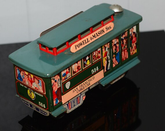 Made in Japan Tin Friction Toy San Francisco Trolley Car Powell Mason Street Cable Car Vintage Tin Toy 1960s