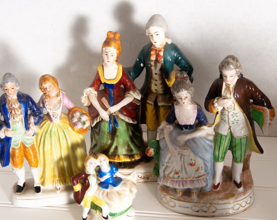 Group lot of 4 courting Figurines Couples All Occupied Japan Bisque Figurines Colonial, Vintage Romance