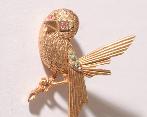 Vintage Coro Brooch Sparrow on Branch gold tone Vintage Pins Animals and Bird Theme free shipping USA