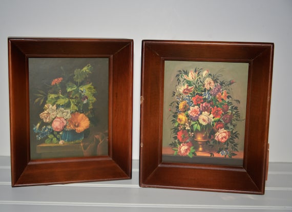 Pair of Small Framed Floral Prints Circa 1950-70 Three Moutaineers Asheville, NC Treasure Chest Perfect small Art