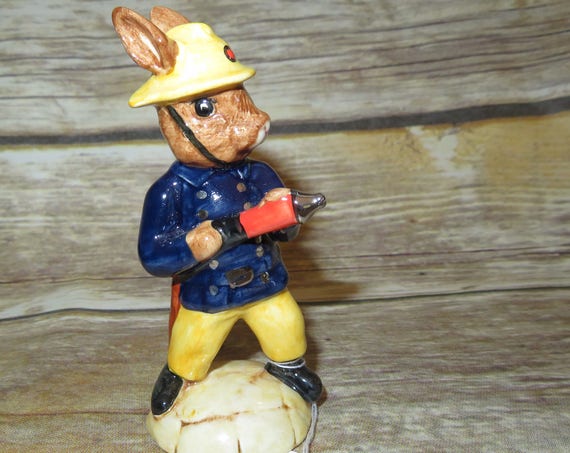 Royal Doulton 1988 Limited edition bunnykins Fireman, With Royal Blue coat and hose Bunny
