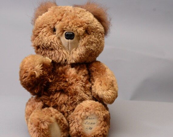 Basu Enterprises Teddy Bear Jointed Signed 1988 Made from recycled fur Coat Handcrafted Vintage