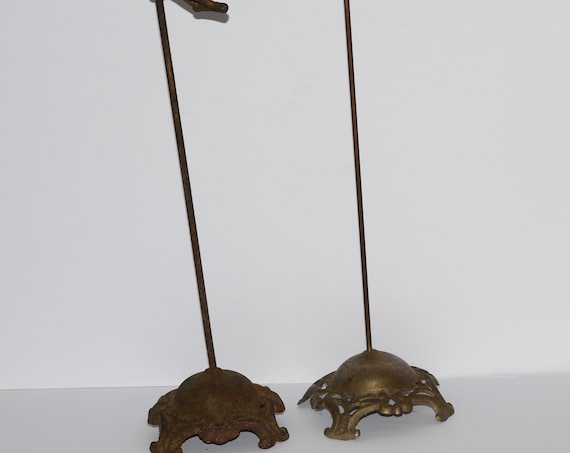 Pair of 2 Cast Metal Victorian Millinery Hat Stands Displays Ornate Bases 18 inches Tall Perfect for Shop or store display of antique hats