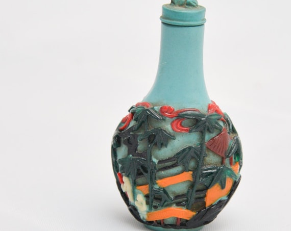 Carved Epoxy glass Polychromatic Snuff Bottle in Turquoise Blue Vitnage Japanese
