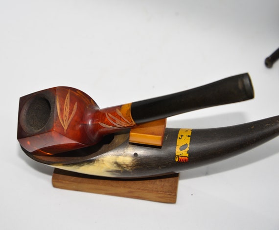 Vintage Lucite Carved Pipe over Briar unusual estate vintage tobacco pipe