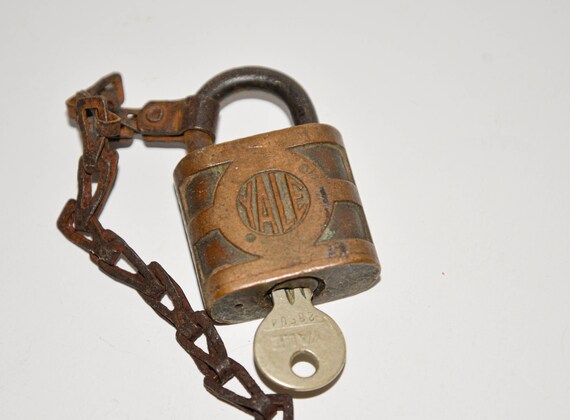 Vintage Yale Padlock with Chain and Key Solid Brass Hardened